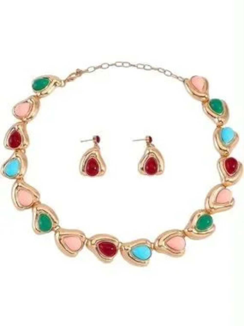 Multicolor Teardrop Statement Necklace and Earring Set